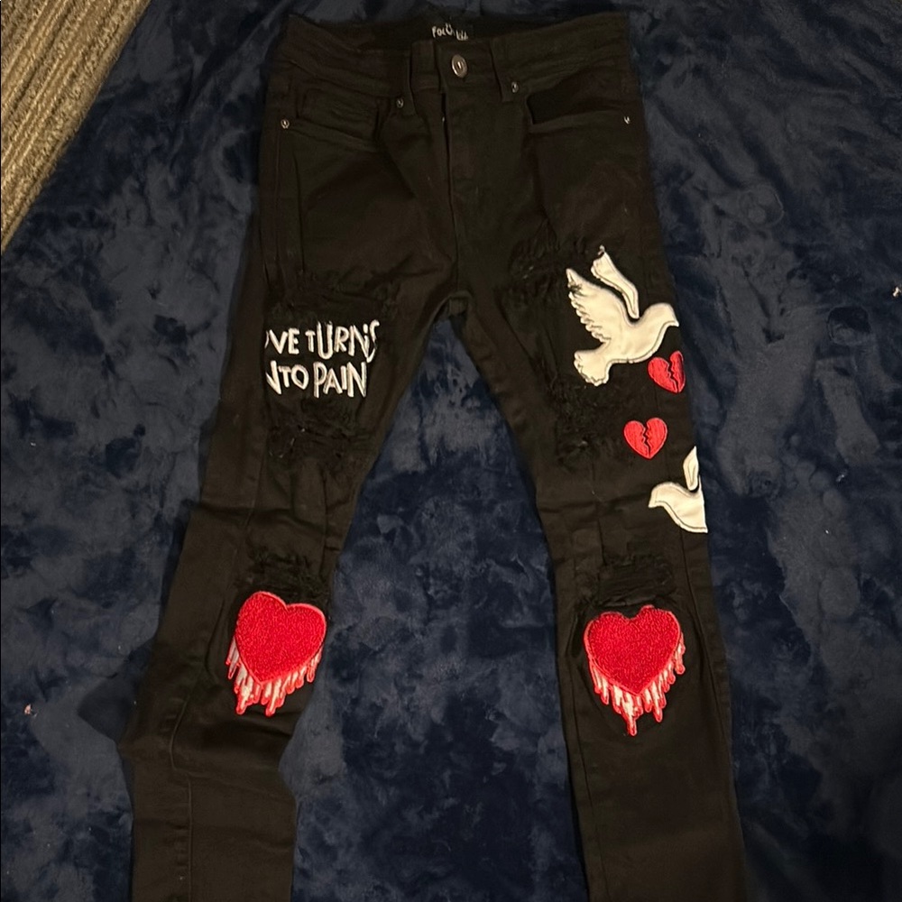 Focus 2000 Kids Black Jeans with Red and White Accents